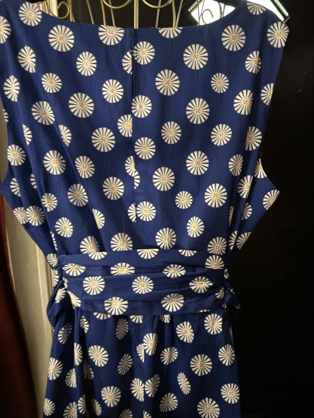 Anne Klein Navy Polka Dot Print Midi Dress with Waist Tie Length 48” Waist 48” - Picture 7 of 13
